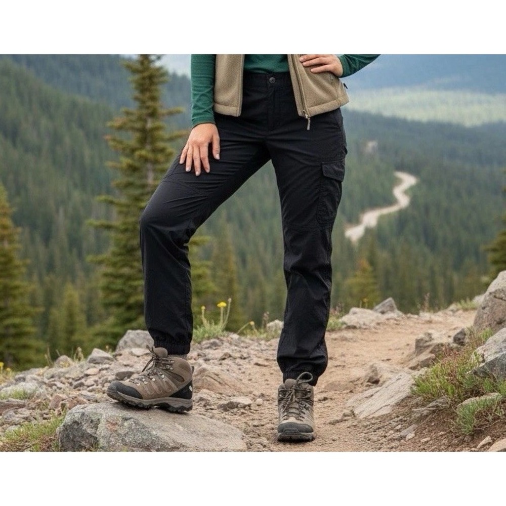 Eddie Bauer Black Cargo Pants‎ Elastic Cuff Lightweight Outdoor Size 10